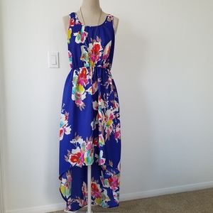 Blue floral high-low racerback maxi dress